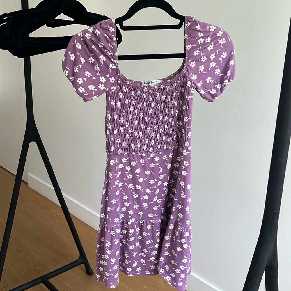 Chic Purple Dress with White Floral Design